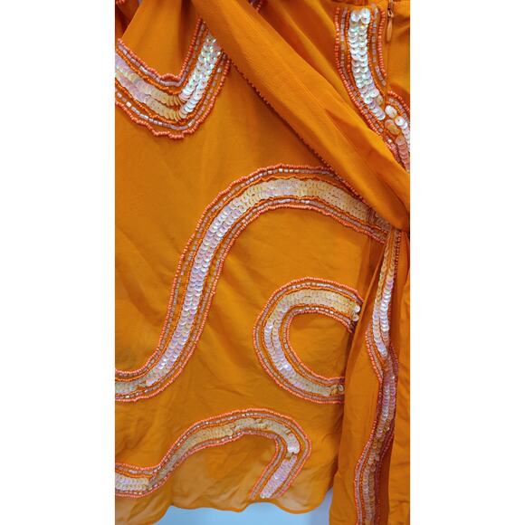 ASOS DESIGN Rouleaux Loop Tie Waist Mini Dress with Swirl Embellishment Size 0 - Picture 9 of 12